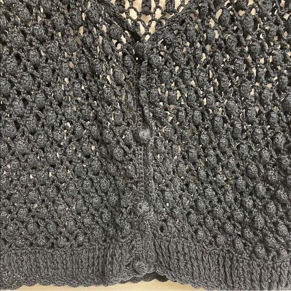 Anthro Kroshetta Papillon Black Crochet Knit Button Front Cardigan Sweater S - Picture 5 of 6